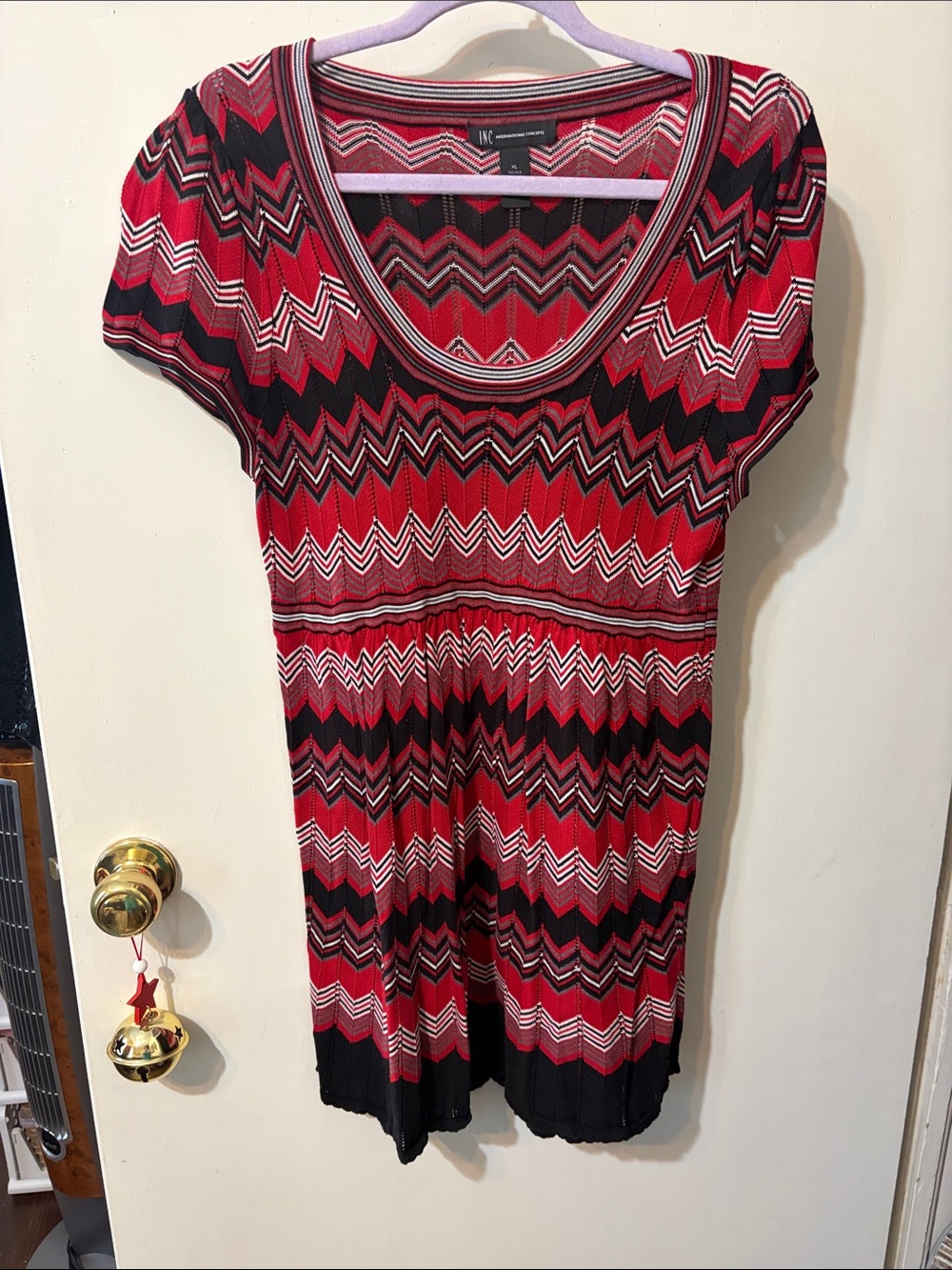 INC International Concepts Red and Black Chevron Knit Tunic